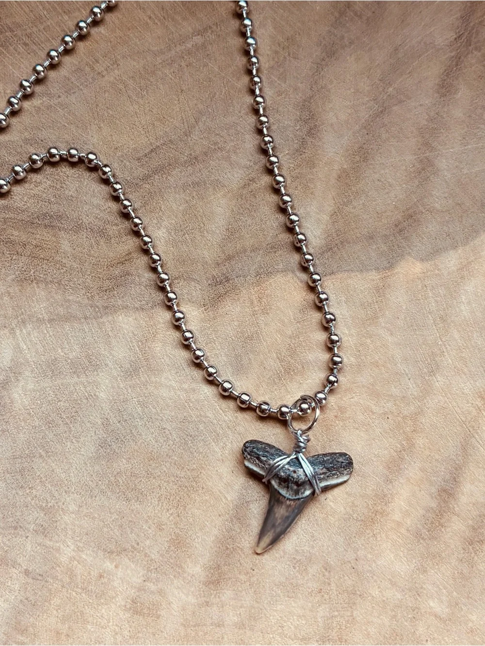Authentic Bull Shark Tooth Necklace Teeth Wire Wrapped Ball Chain Pendant Surfer